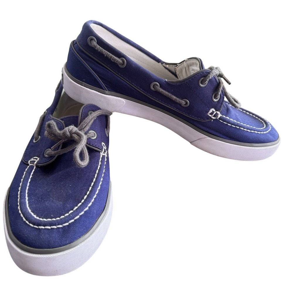 Polo Ralph Lauren Lander P Mens 8.5D Navy Blue Canvas Boat Shoes LoafersNautical